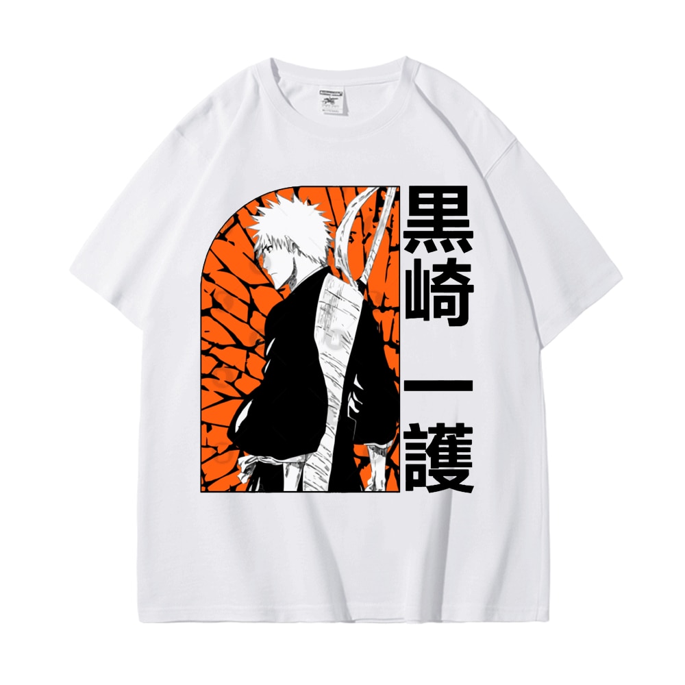 Japanese Anime Bleach T Shirt Manga Kurosaki Ichigo Graphic Tshirts Summer Cartoon 100% Cotton Tops T-shirt Harajuku Streetwear